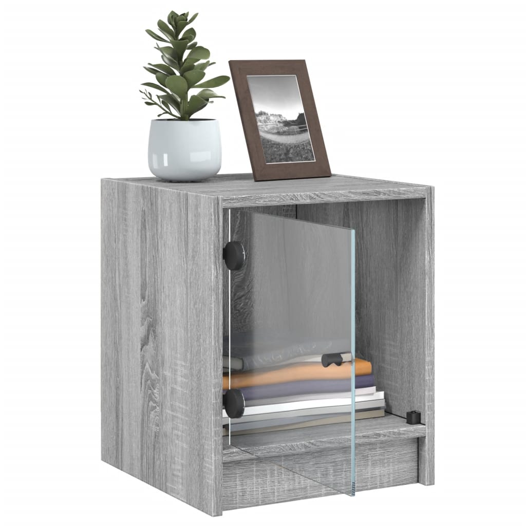 Grey Sonoma Bedside Cabinet with Glass Door, 35x37x42 cm