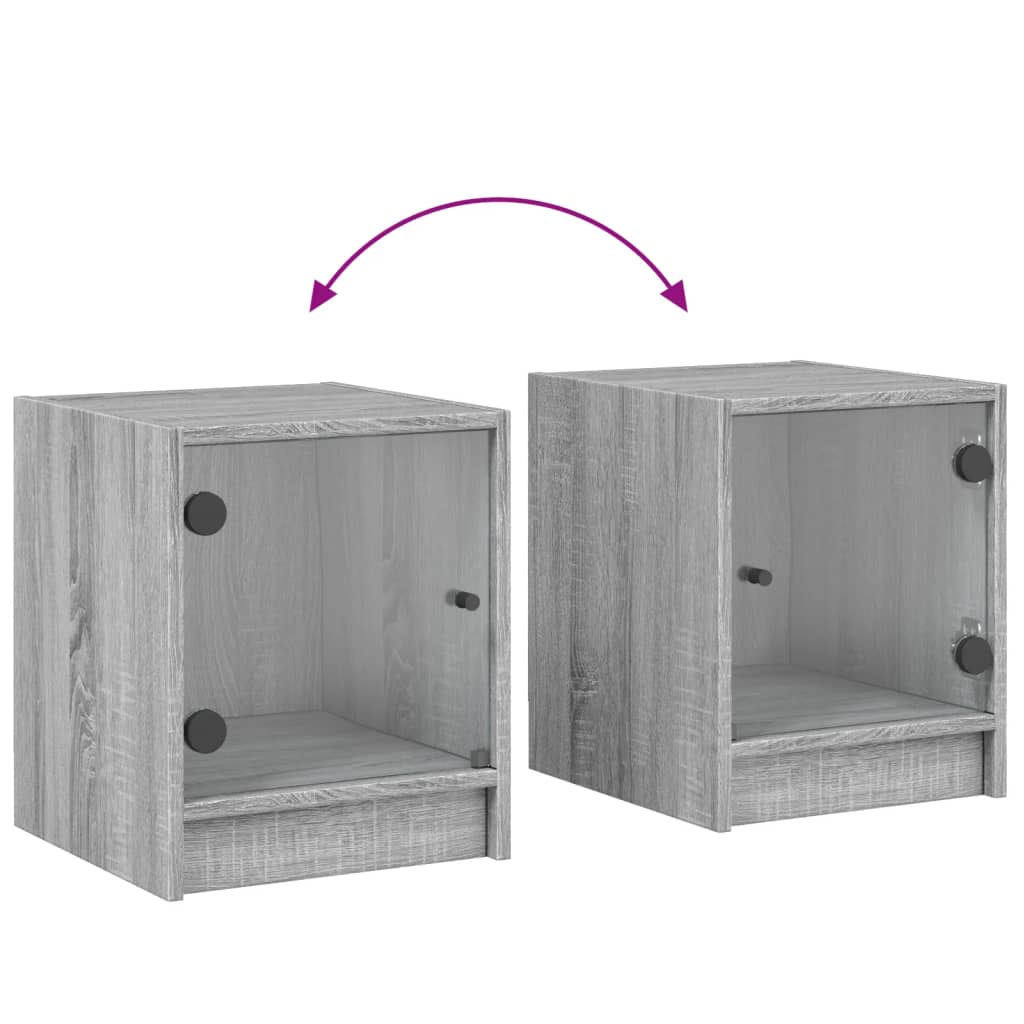 Grey Sonoma Bedside Cabinet with Glass Door, 35x37x42 cm