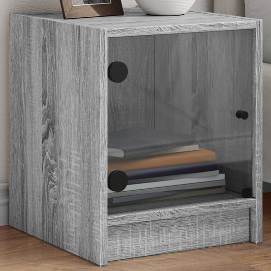 Grey Sonoma Bedside Cabinet with Glass Door, 35x37x42 cm