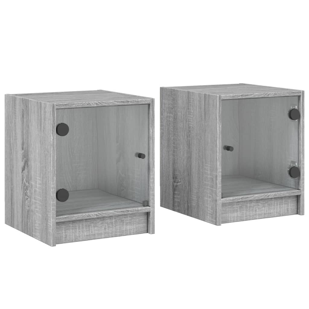 Grey Sonoma Bedside Cabinets with Glass Doors - Set of 2, 35x37x42 cm