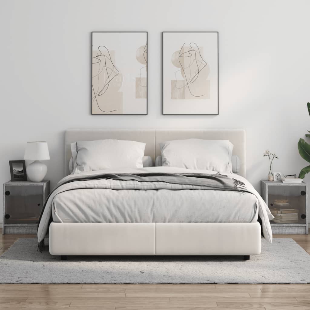 Grey Sonoma Bedside Cabinets with Glass Doors - Set of 2, 35x37x42 cm