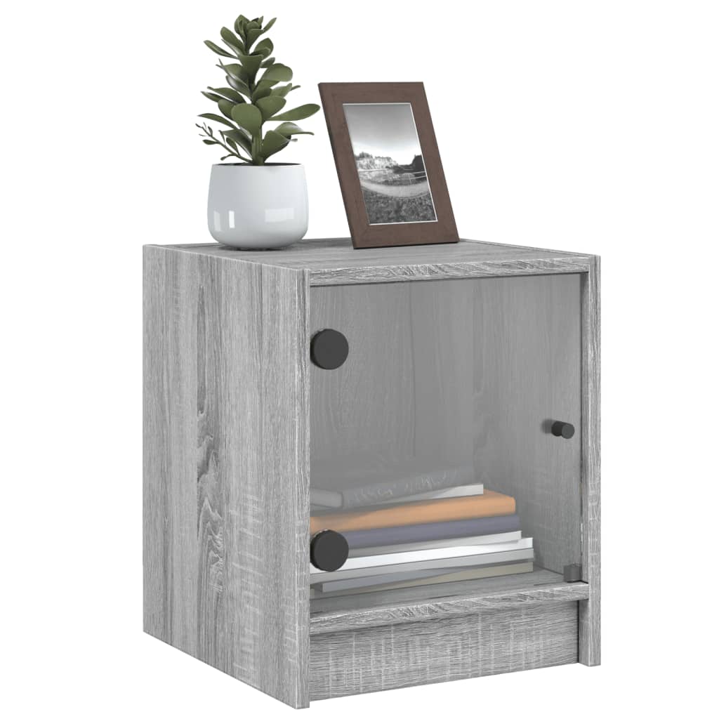 Grey Sonoma Bedside Cabinets with Glass Doors - Set of 2, 35x37x42 cm