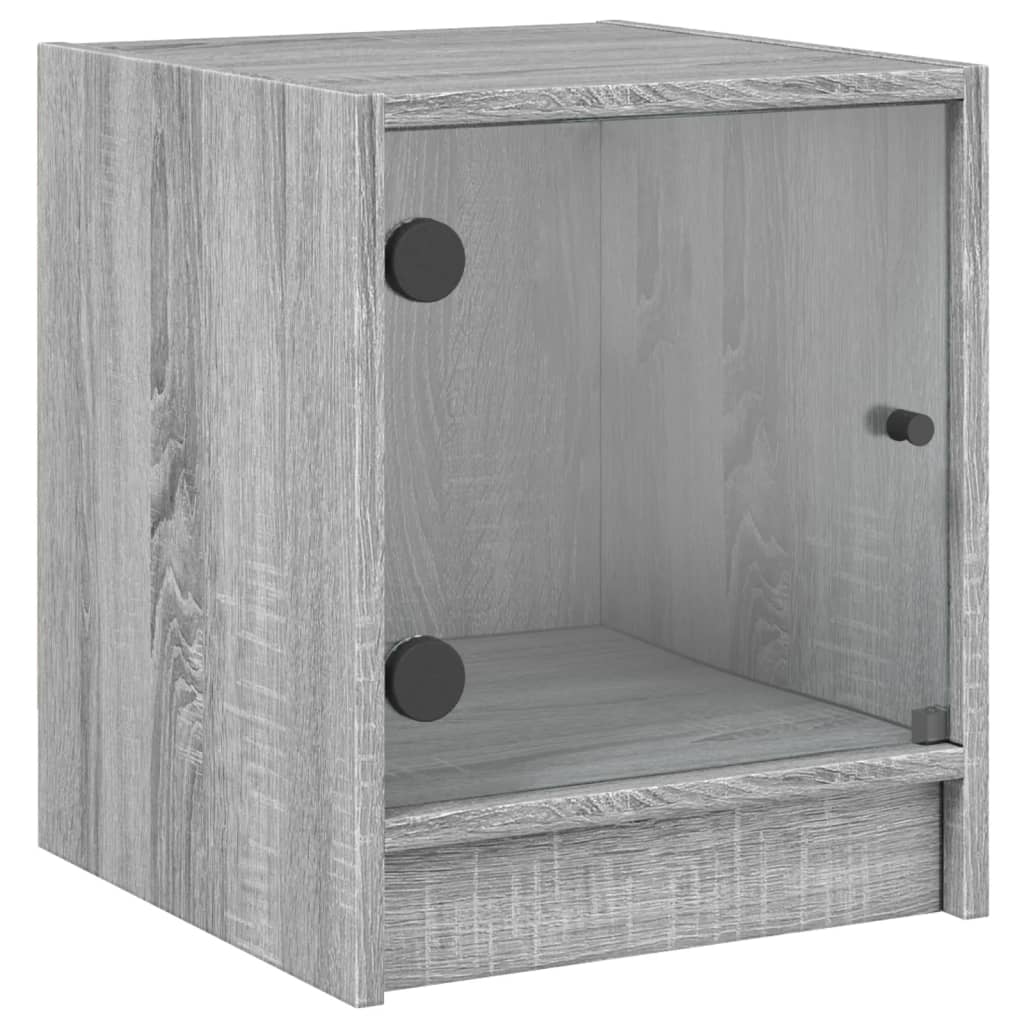 Grey Sonoma Bedside Cabinets with Glass Doors - Set of 2, 35x37x42 cm