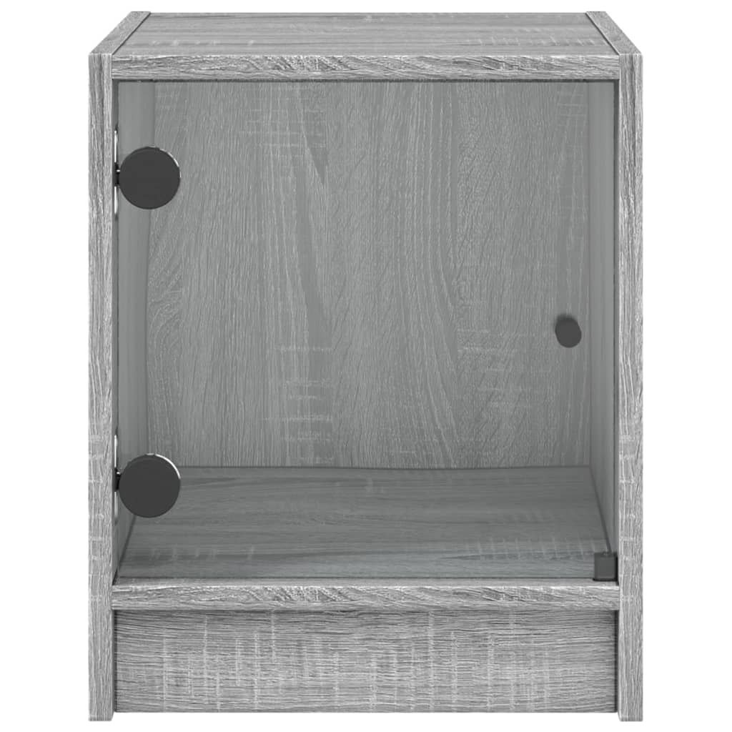 Grey Sonoma Bedside Cabinets with Glass Doors - Set of 2, 35x37x42 cm
