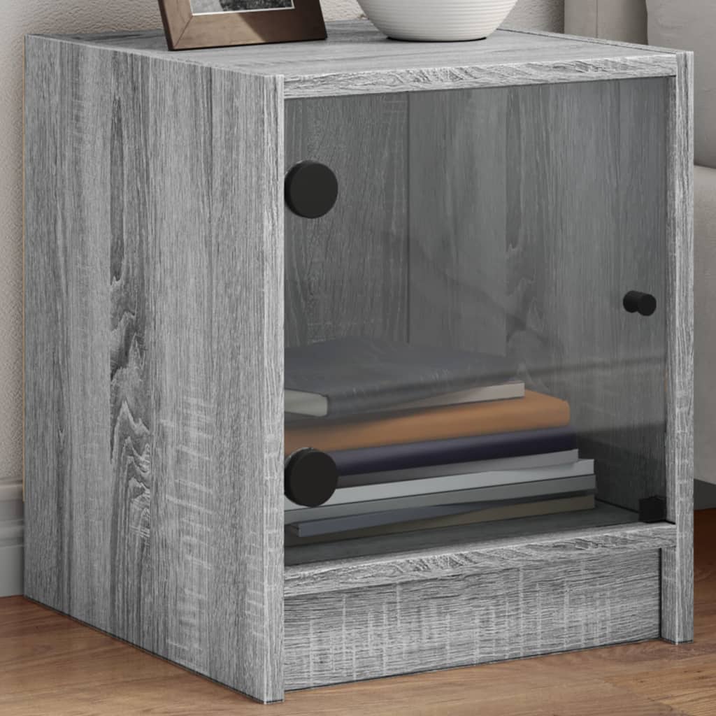 Grey Sonoma Bedside Cabinets with Glass Doors - Set of 2, 35x37x42 cm
