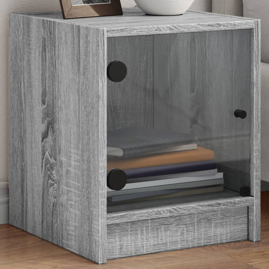 Grey Sonoma Bedside Cabinets with Glass Doors - Set of 2, 35x37x42 cm