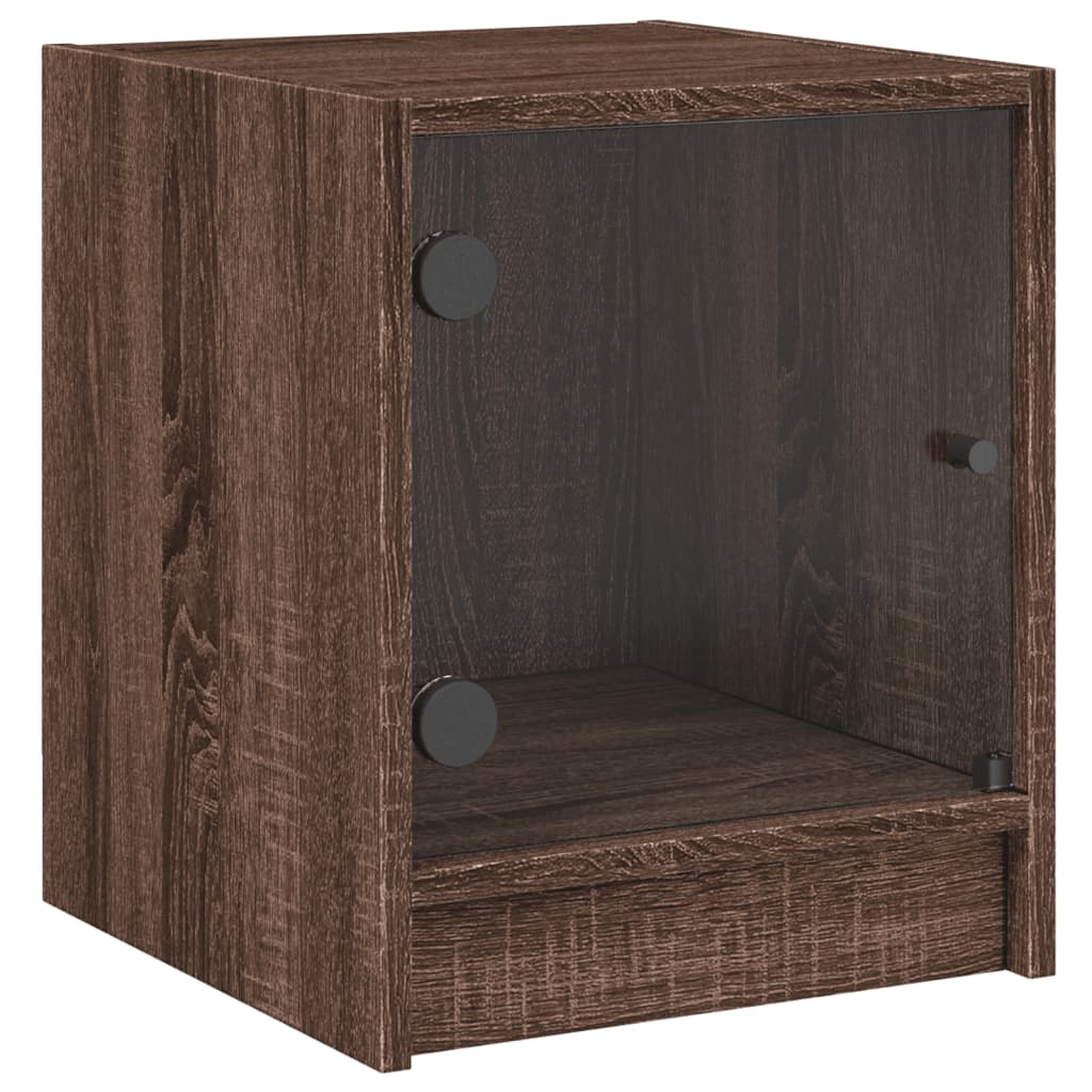 Brown Oak Bedside Cabinet with Glass Door - 35x37x42 cm
