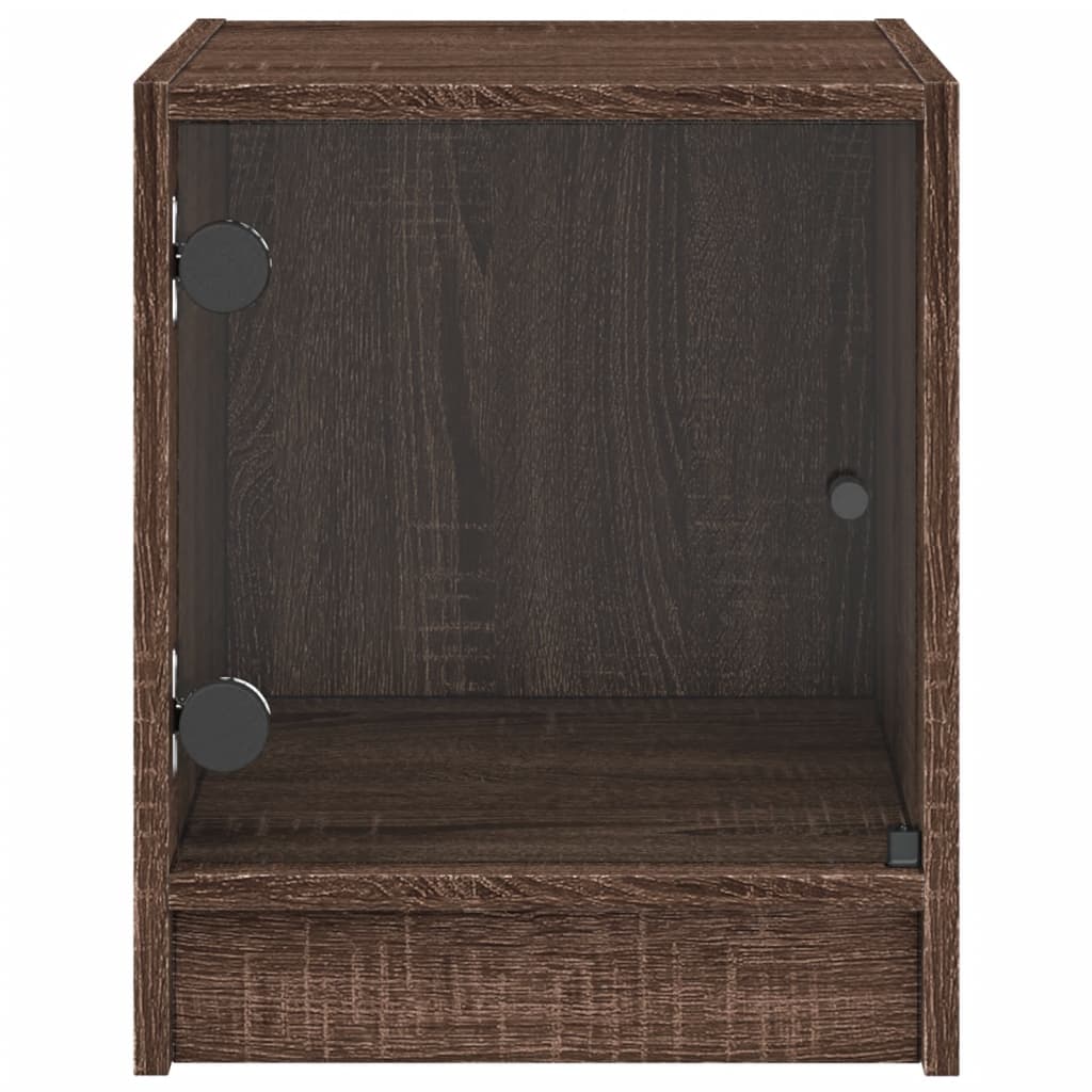 Brown Oak Bedside Cabinet with Glass Door - 35x37x42 cm