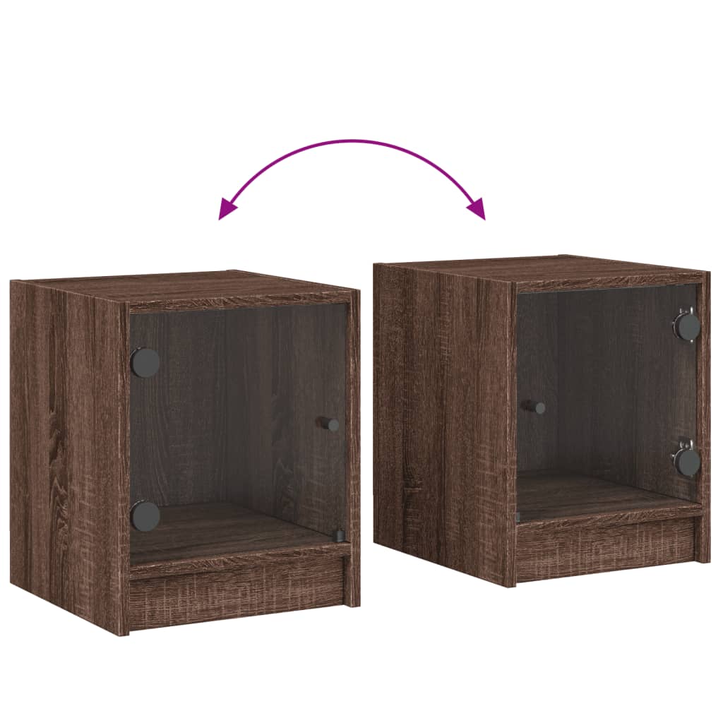 Brown Oak Bedside Cabinet with Glass Door - 35x37x42 cm