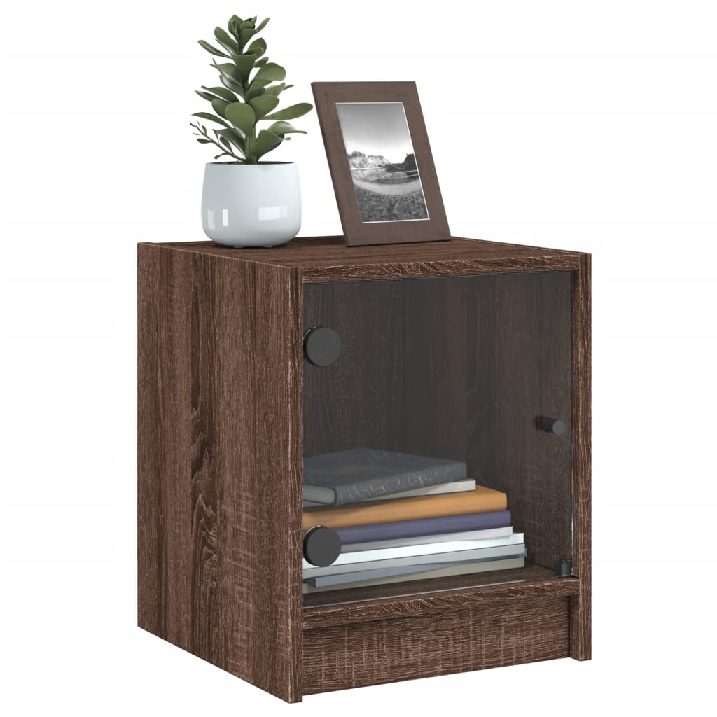 Brown Oak Bedside Cabinets with Glass Doors - Set of 2, 35x37x42 cm