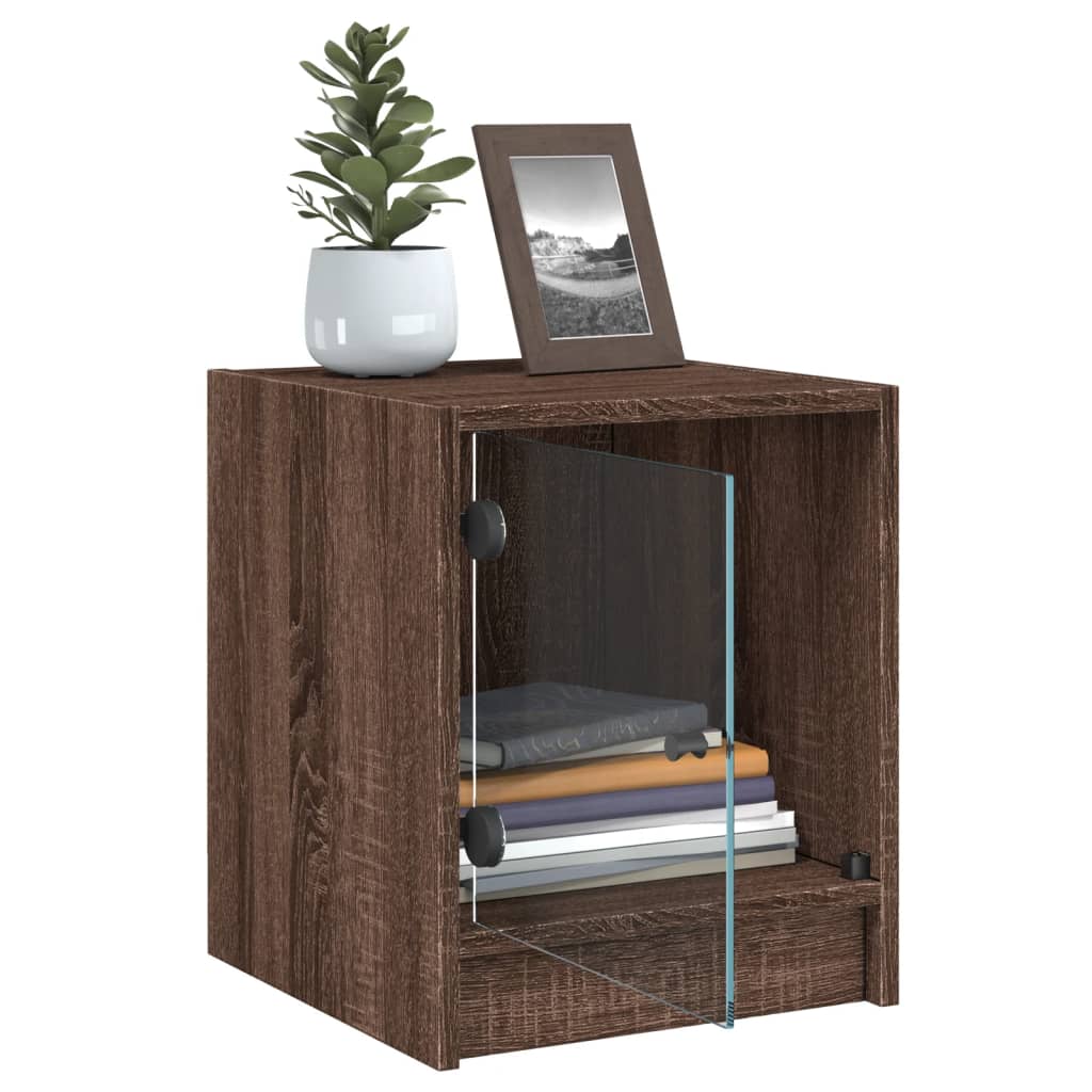 Brown Oak Bedside Cabinets with Glass Doors - Set of 2, 35x37x42 cm