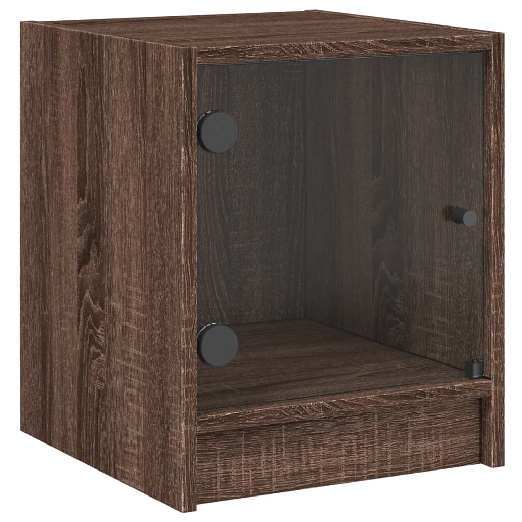 Brown Oak Bedside Cabinets with Glass Doors - Set of 2, 35x37x42 cm