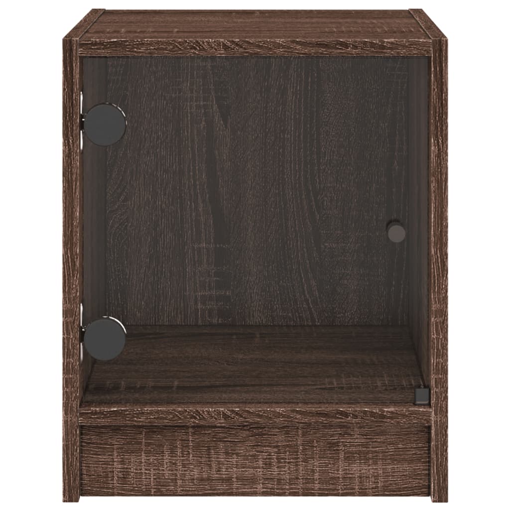 Brown Oak Bedside Cabinets with Glass Doors - Set of 2, 35x37x42 cm