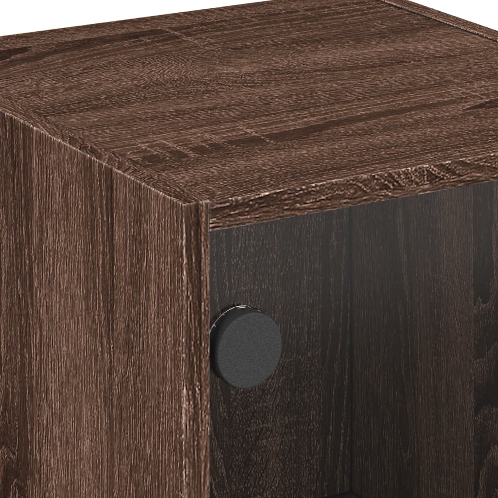 Brown Oak Bedside Cabinets with Glass Doors - Set of 2, 35x37x42 cm