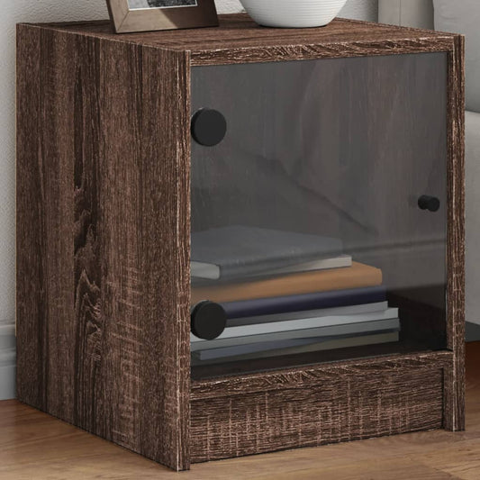 Brown Oak Bedside Cabinets with Glass Doors - Set of 2, 35x37x42 cm