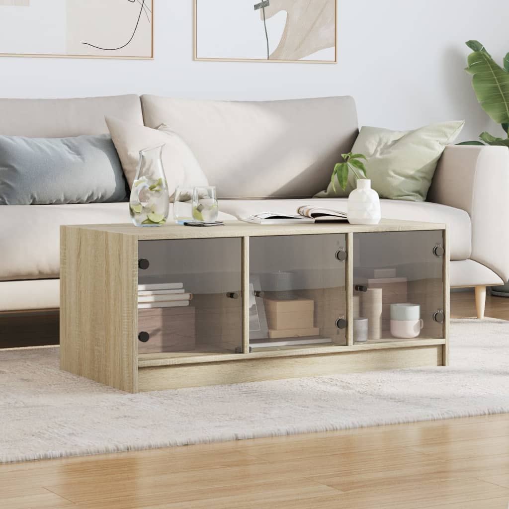 Coffee Table with Glass Doors Sonoma Oak 102x50x42 cm