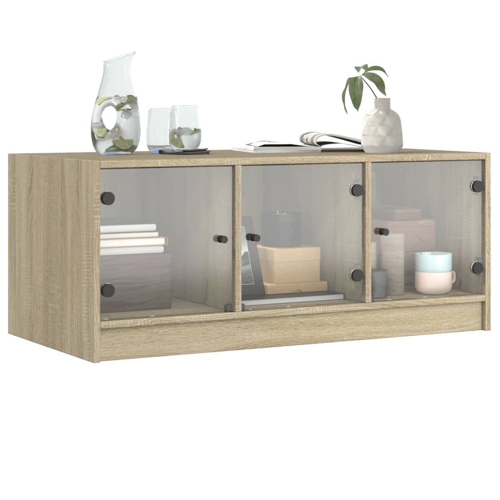 Coffee Table with Glass Doors Sonoma Oak 102x50x42 cm
