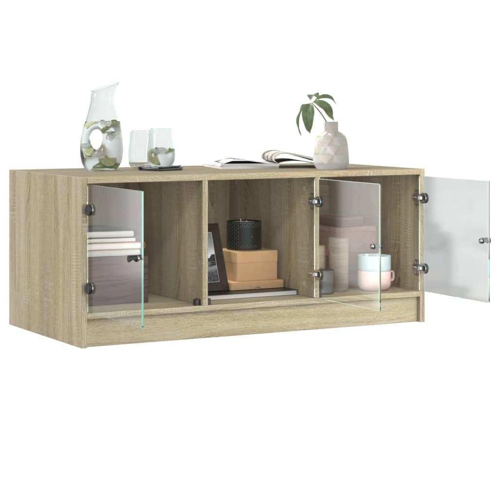 Coffee Table with Glass Doors Sonoma Oak 102x50x42 cm
