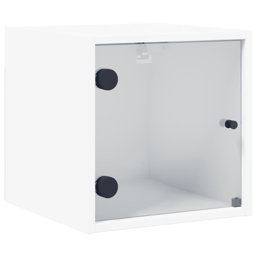 White Bedside Cabinet with Glass Door - 35x37x35 cm Wood Finish