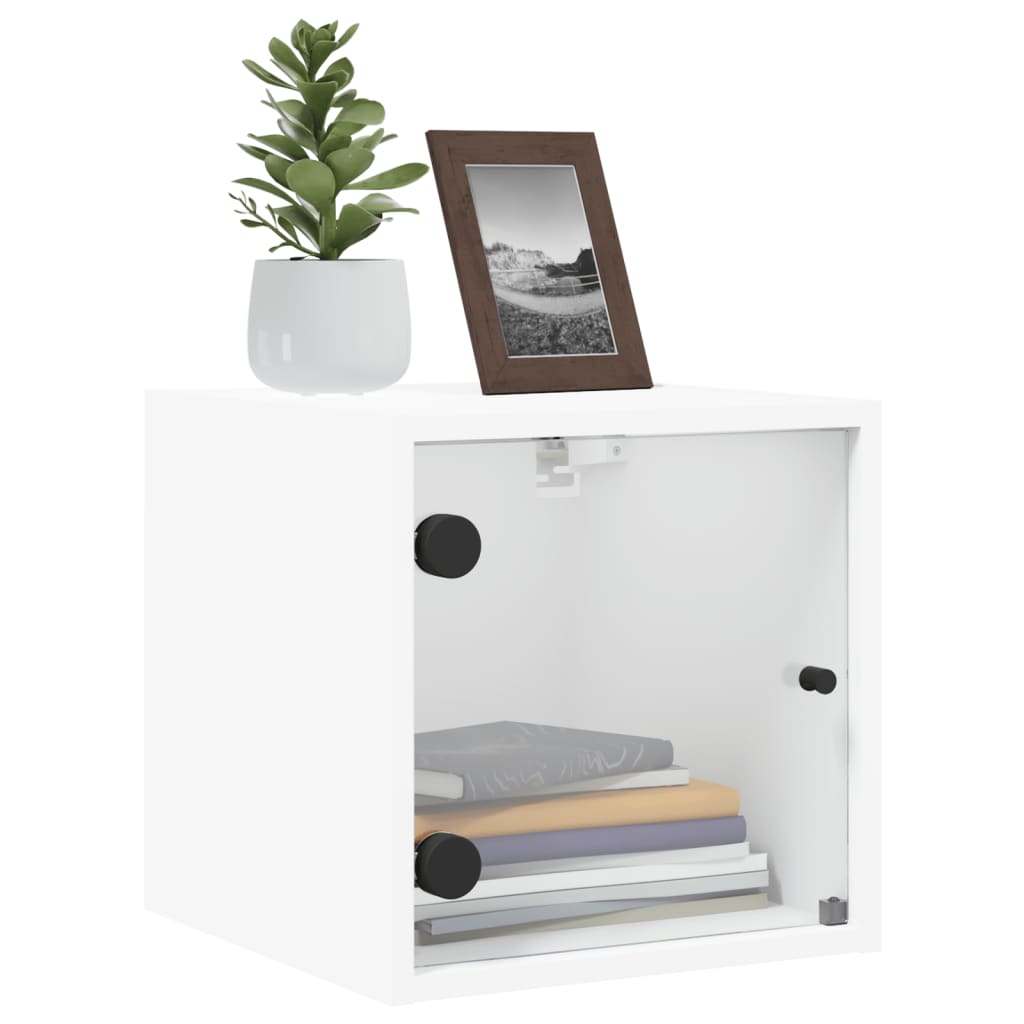 White Bedside Cabinet with Glass Door - 35x37x35 cm Wood Finish
