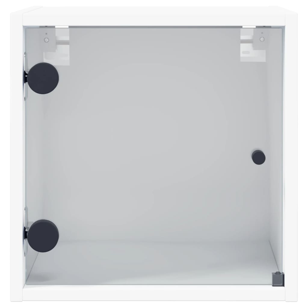 White Bedside Cabinet with Glass Door - 35x37x35 cm Wood Finish