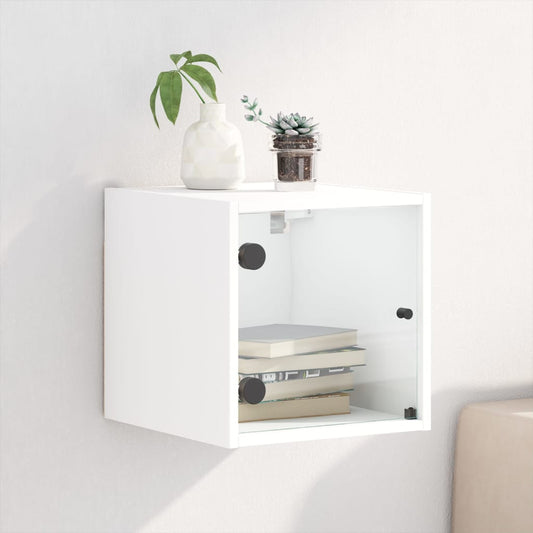 White Bedside Cabinet with Glass Door - 35x37x35 cm Wood Finish