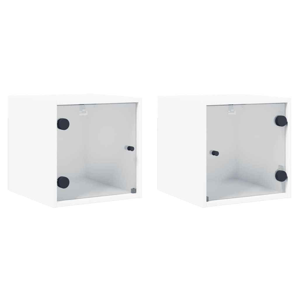 White Bedside Cabinets with Glass Doors Set of 2 - Elegant Storage
