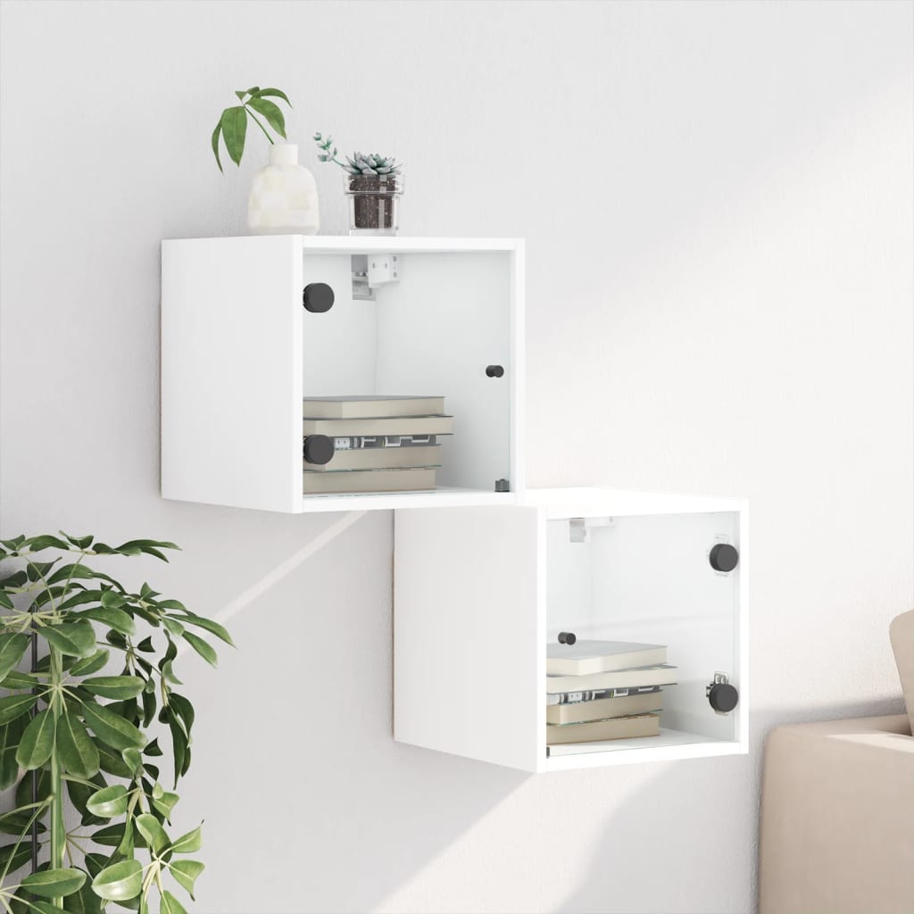 White Bedside Cabinets with Glass Doors Set of 2 - Elegant Storage