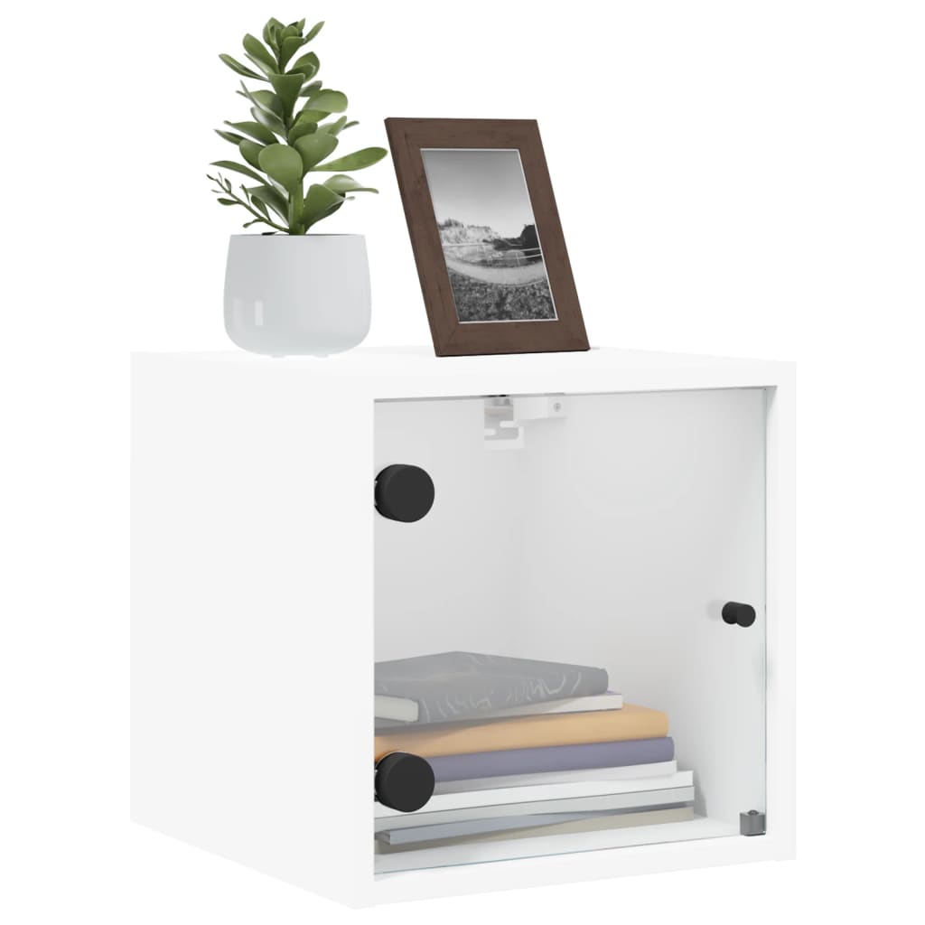White Bedside Cabinets with Glass Doors Set of 2 - Elegant Storage