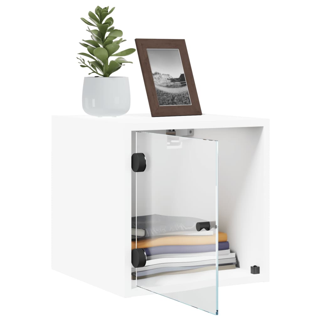 White Bedside Cabinets with Glass Doors Set of 2 - Elegant Storage