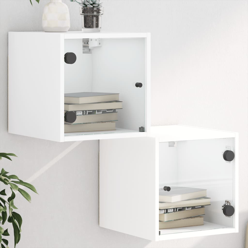 White Bedside Cabinets with Glass Doors Set of 2 - Elegant Storage
