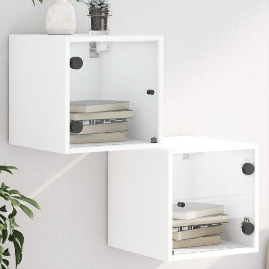 White Bedside Cabinets with Glass Doors Set of 2 - Elegant Storage