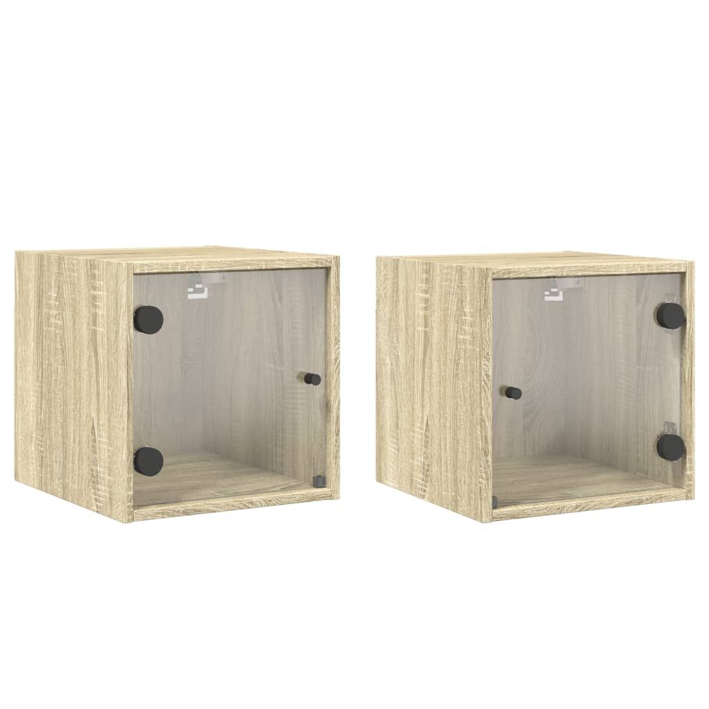 Sonoma Oak Bedside Cabinets with Glass Doors - Set of 2, 35x37x35 cm