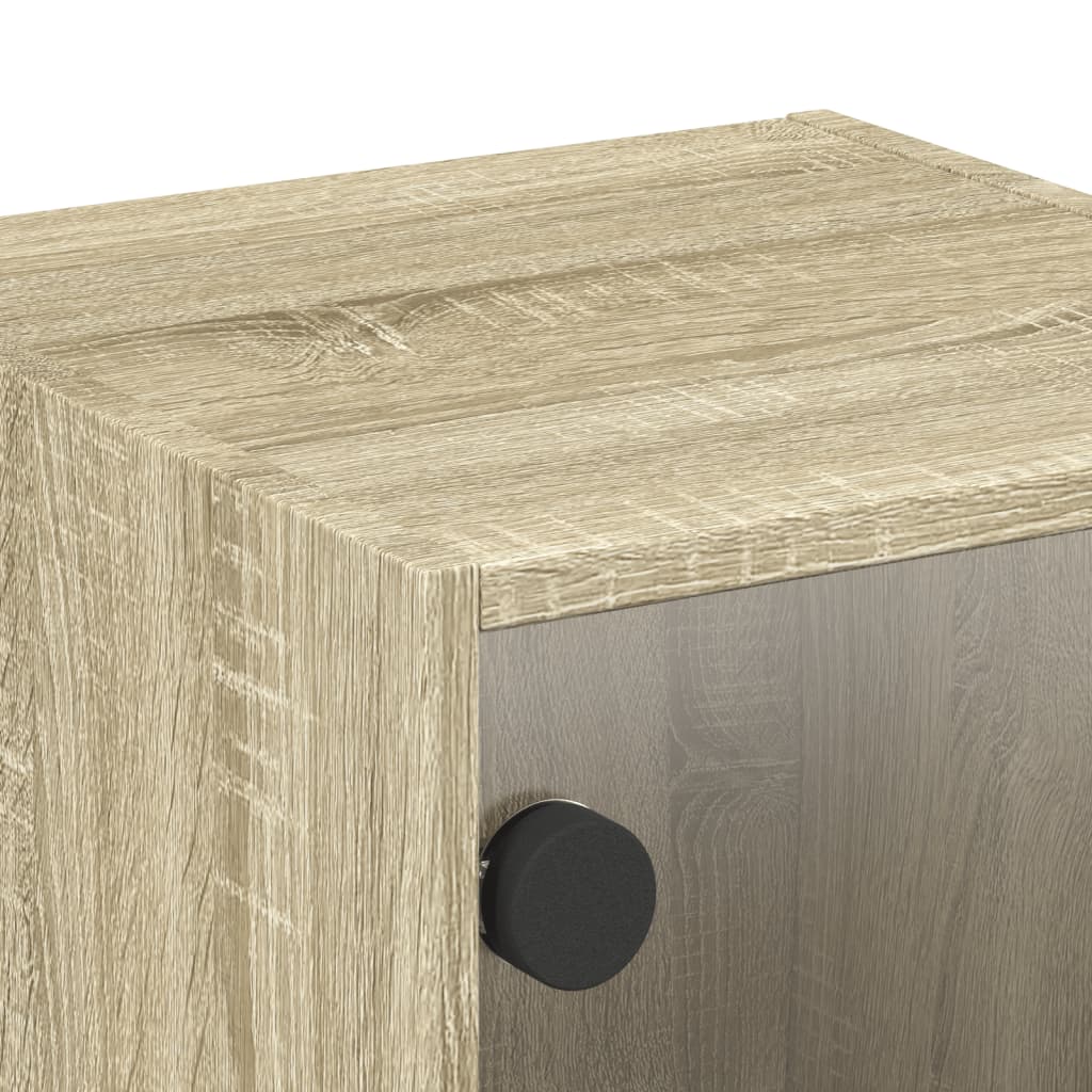 Sonoma Oak Bedside Cabinets with Glass Doors - Set of 2, 35x37x35 cm