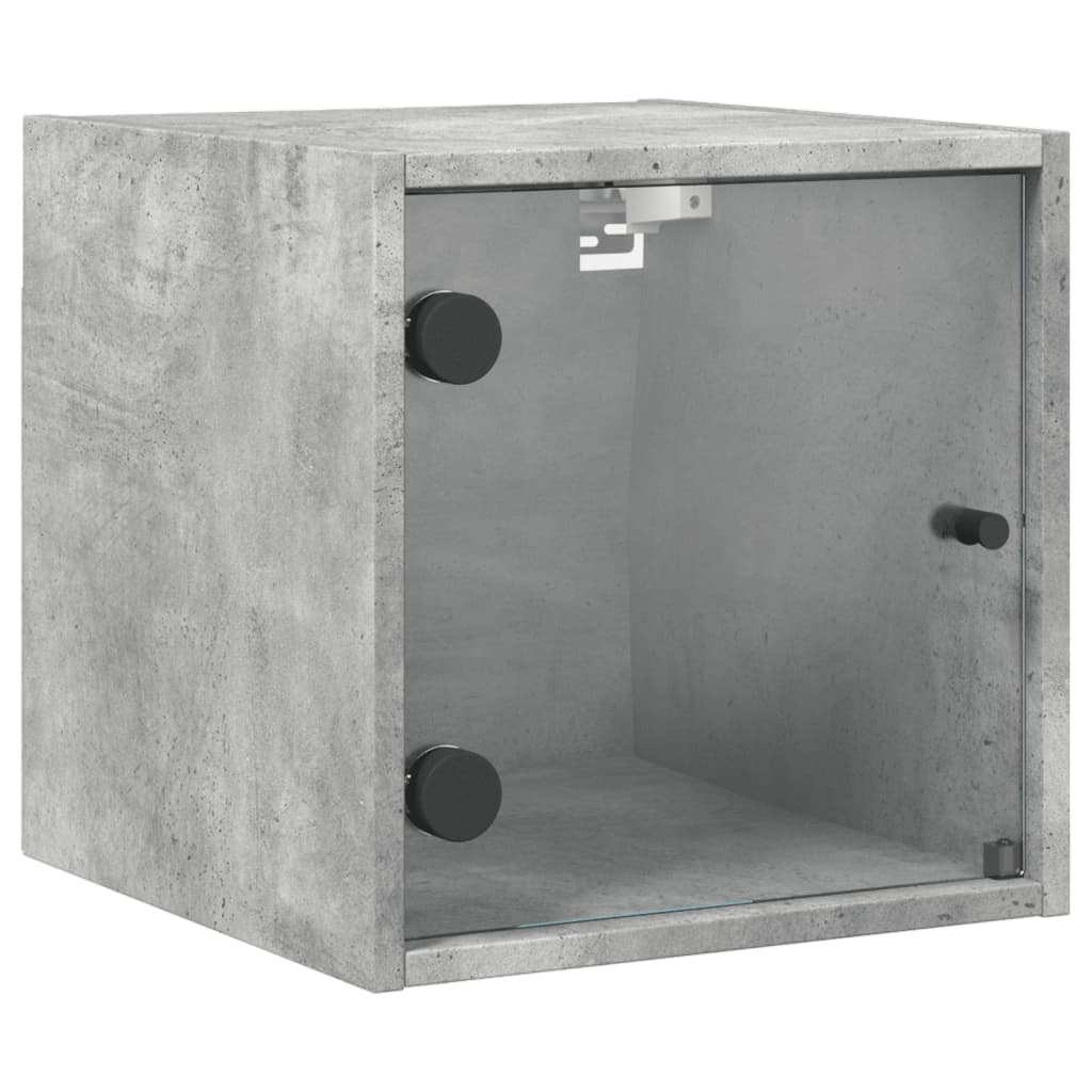 Concrete Grey Glass Door Bedside Cabinet - 35x37x35 cm