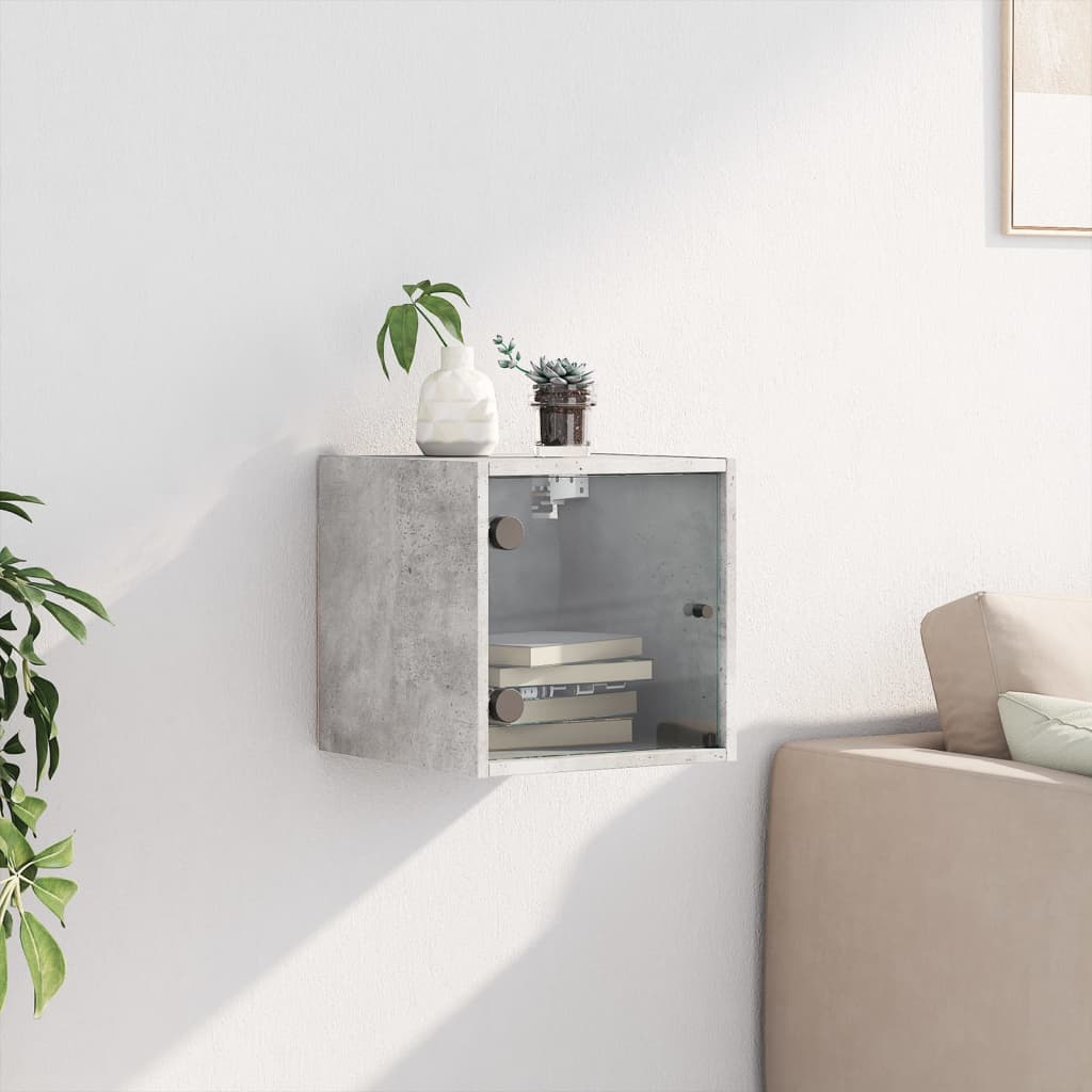 Concrete Grey Glass Door Bedside Cabinet - 35x37x35 cm