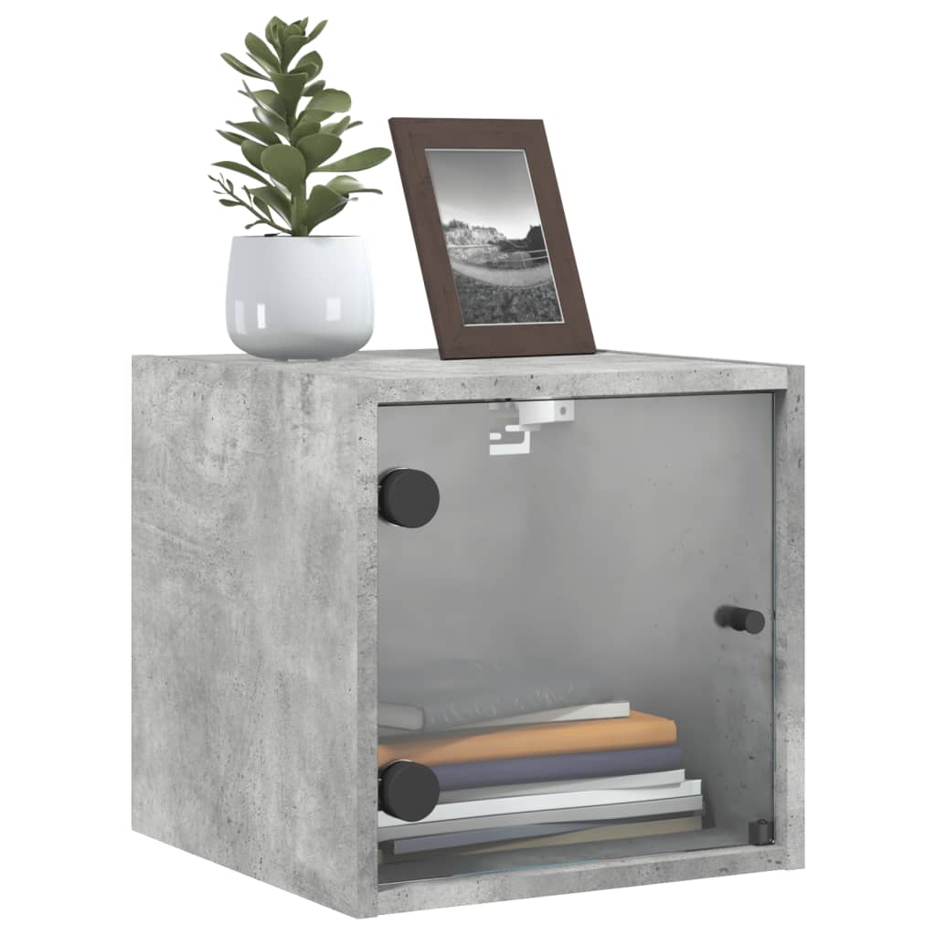 Concrete Grey Glass Door Bedside Cabinet - 35x37x35 cm