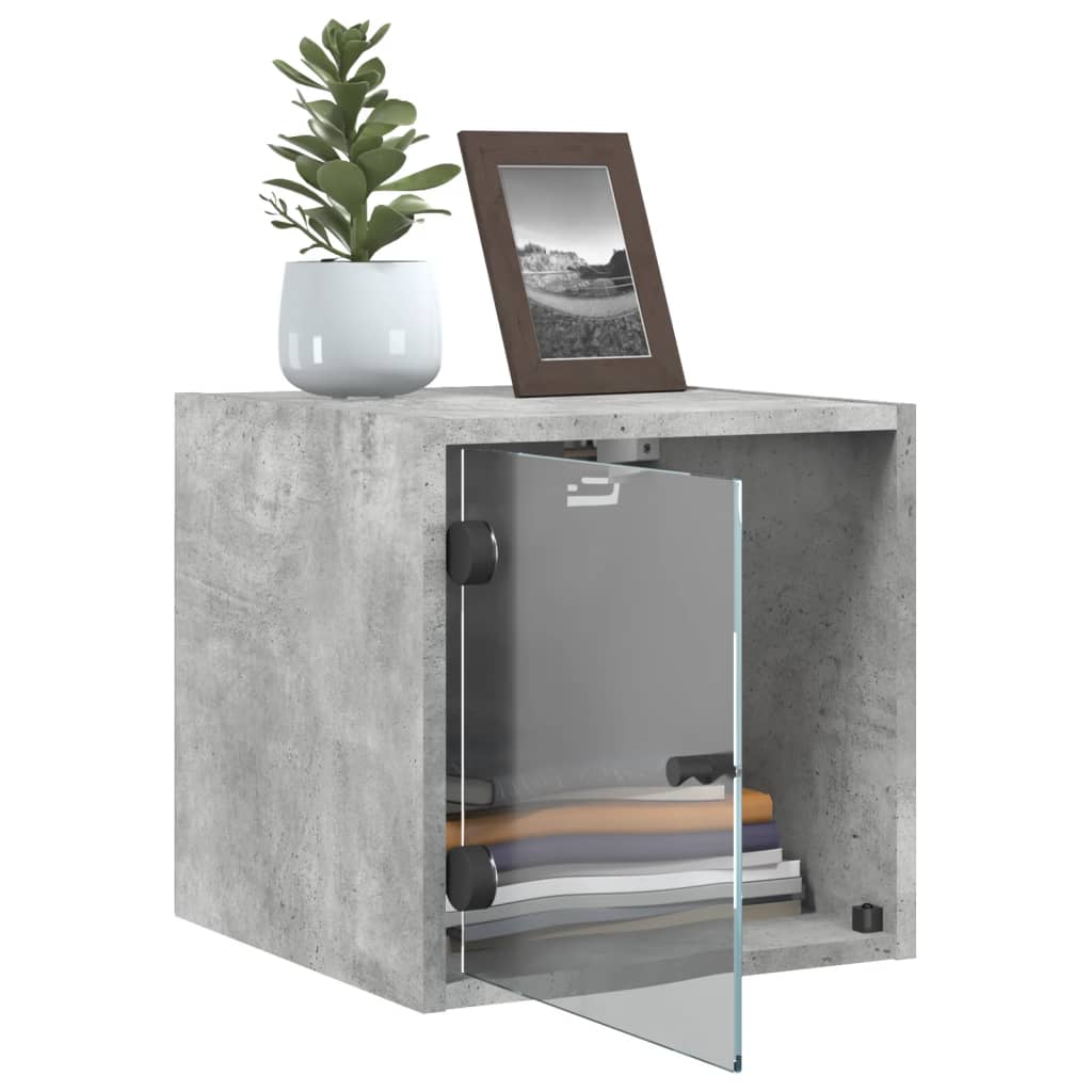 Concrete Grey Glass Door Bedside Cabinet - 35x37x35 cm