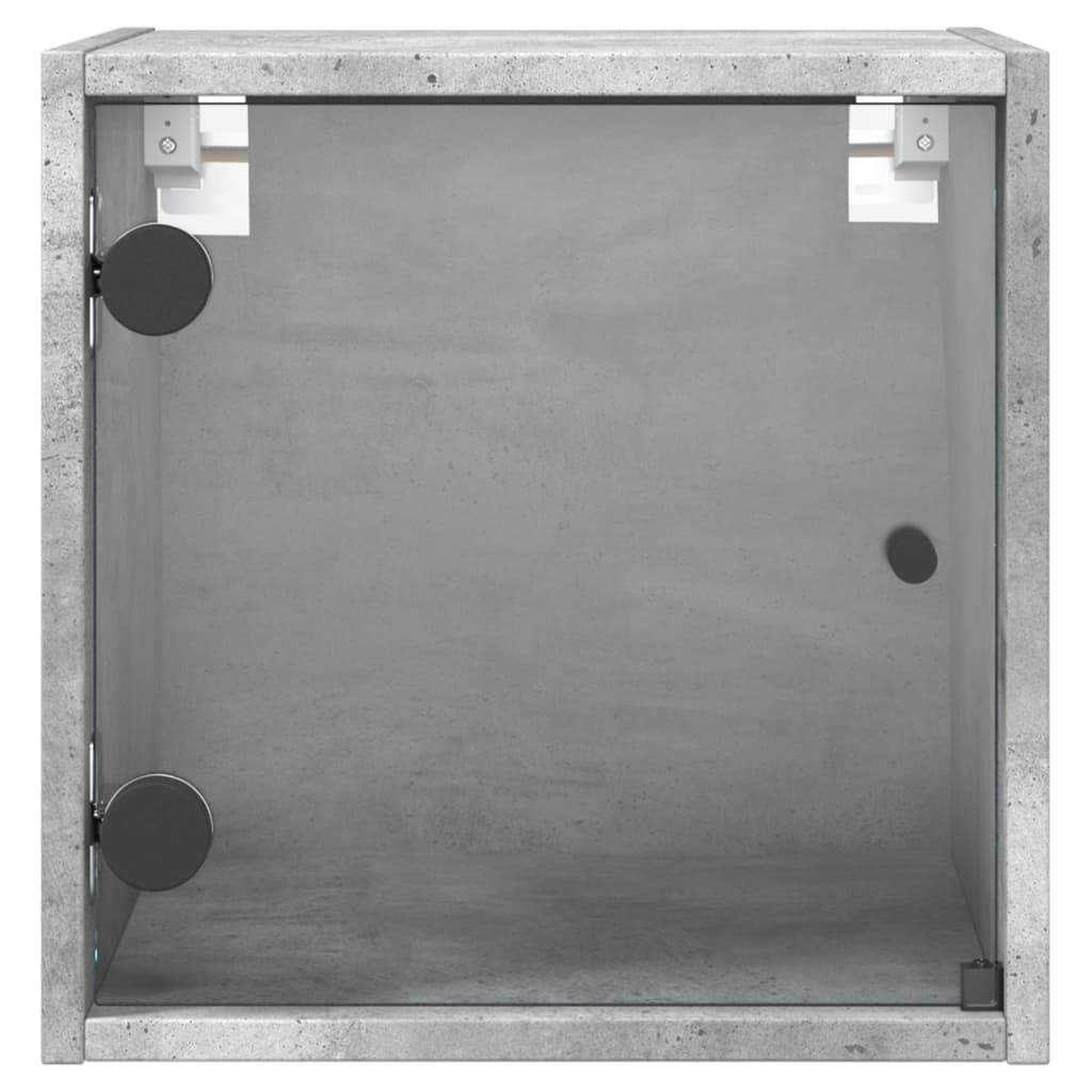 Concrete Grey Glass Door Bedside Cabinet - 35x37x35 cm