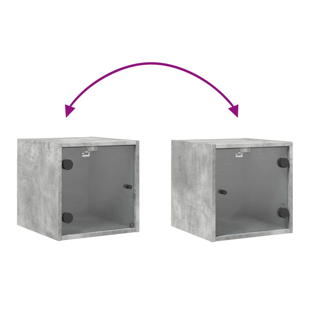 Concrete Grey Glass Door Bedside Cabinet - 35x37x35 cm