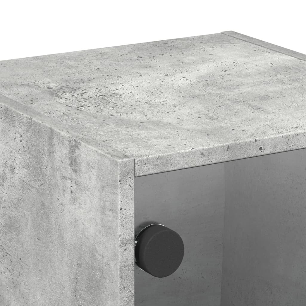 Concrete Grey Glass Door Bedside Cabinet - 35x37x35 cm