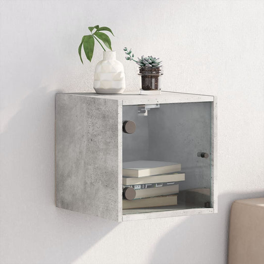 Concrete Grey Glass Door Bedside Cabinet - 35x37x35 cm