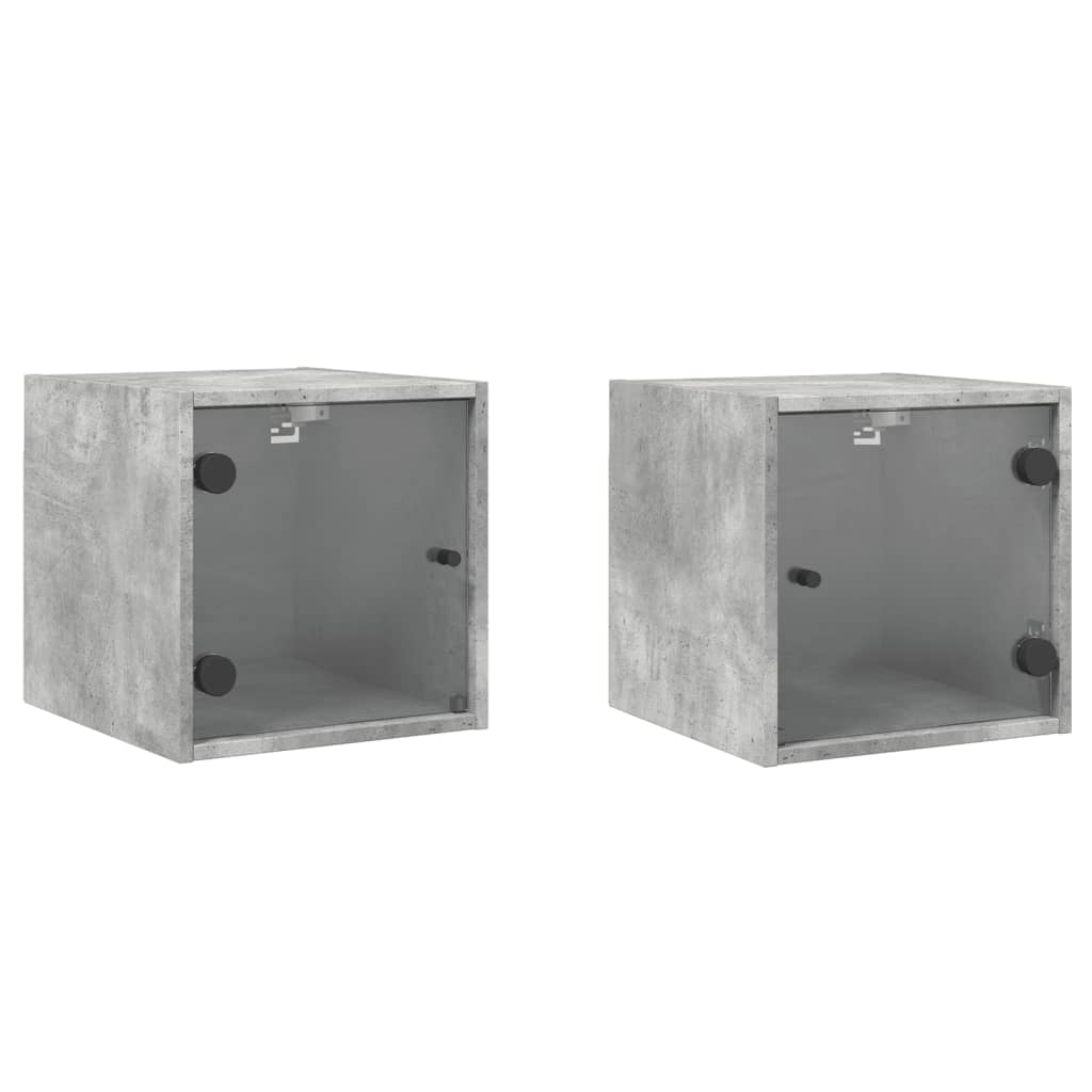 Concrete Grey Bedside Cabinets with Glass Doors, 2pcs, 35x37x35cm