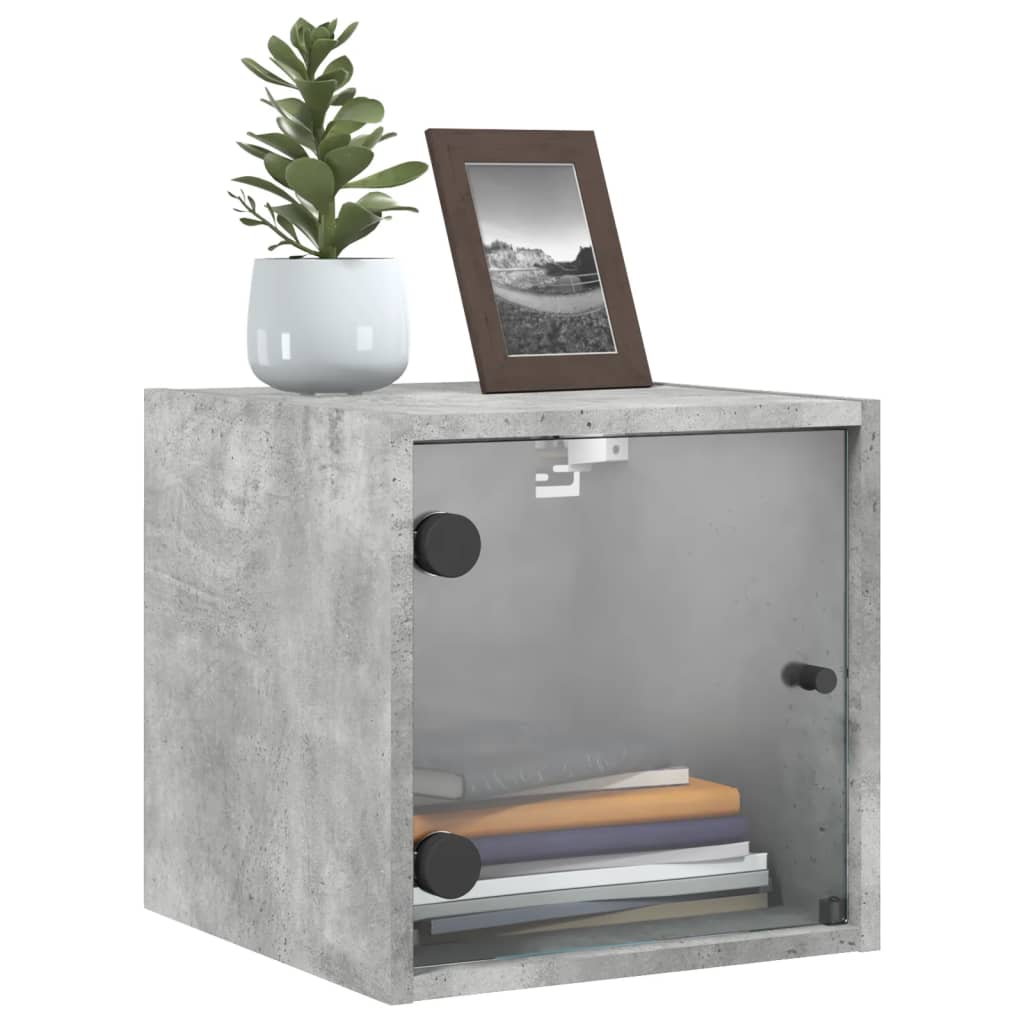 Concrete Grey Bedside Cabinets with Glass Doors, 2pcs, 35x37x35cm