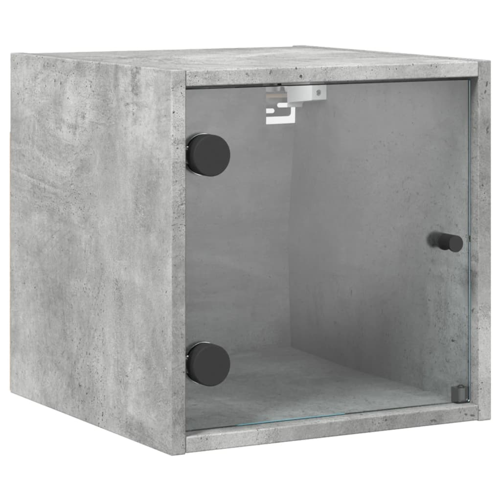 Concrete Grey Bedside Cabinets with Glass Doors, 2pcs, 35x37x35cm