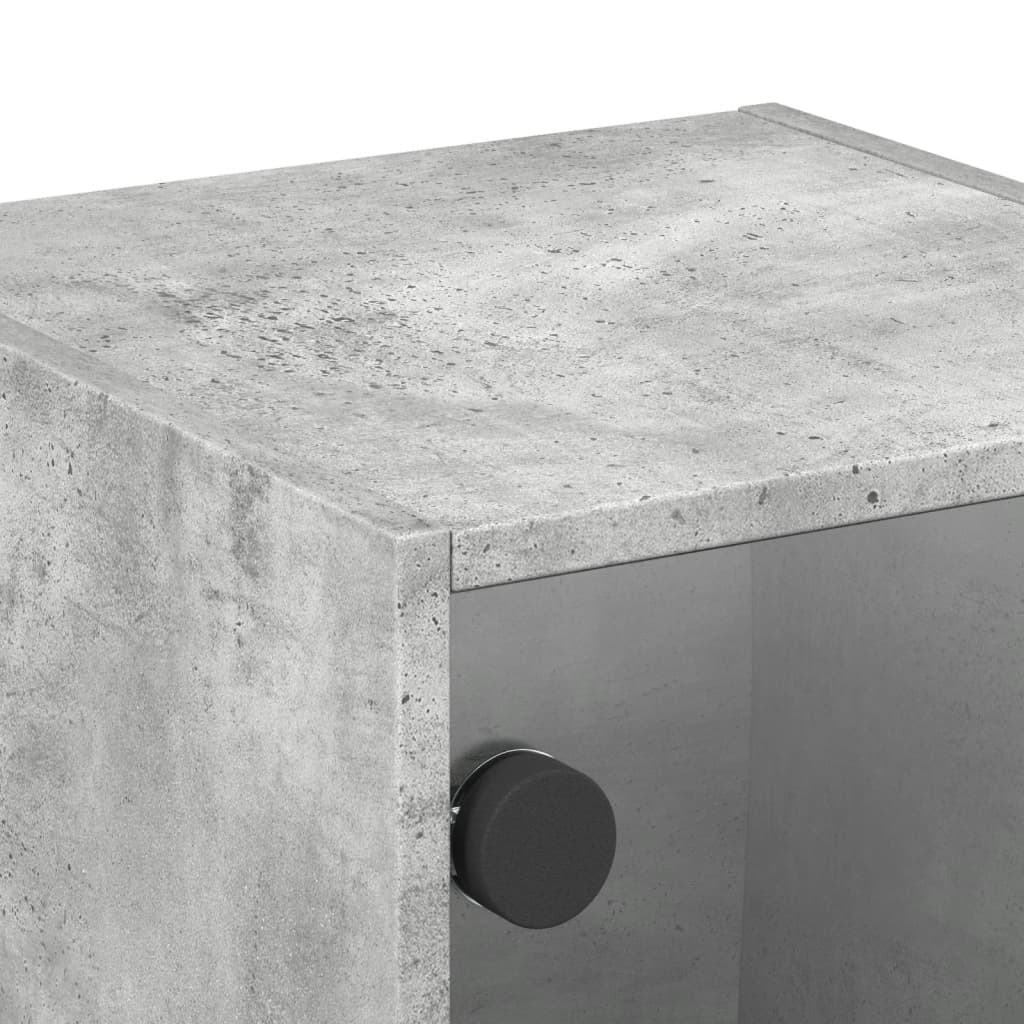 Concrete Grey Bedside Cabinets with Glass Doors, 2pcs, 35x37x35cm
