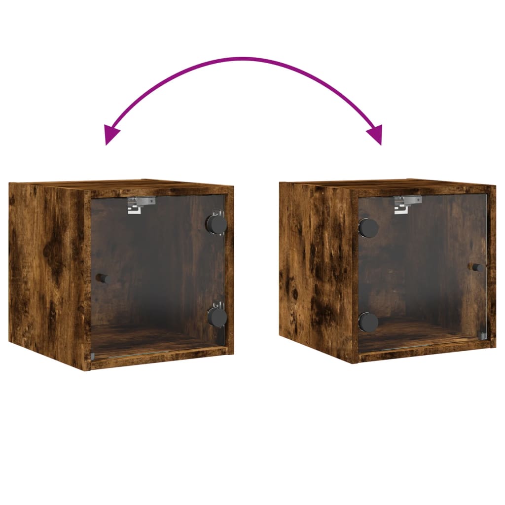 Smoked Oak Bedside Cabinet with Glass Door - 35x37x35 cm