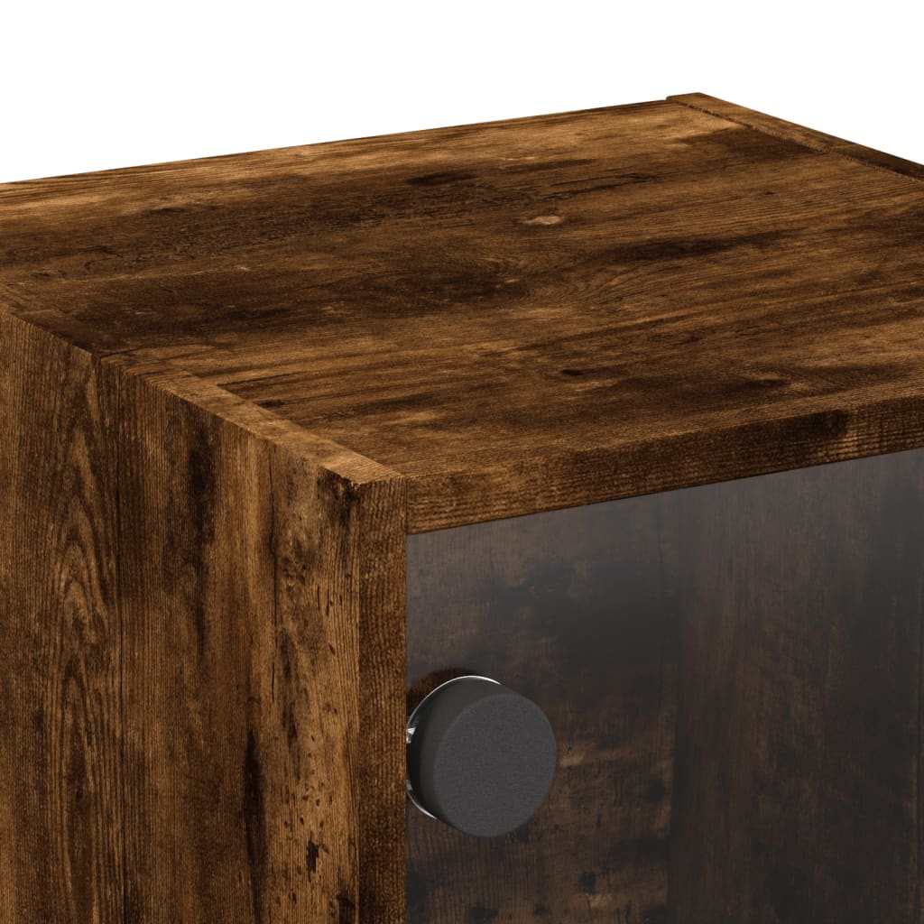 Smoked Oak Bedside Cabinet with Glass Door - 35x37x35 cm