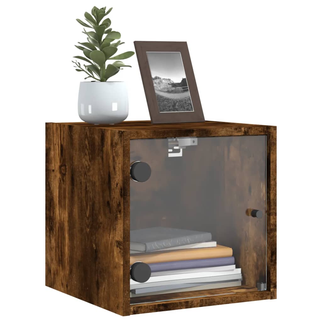 Smoked Oak Bedside Cabinets with Glass Doors 2pcs, 35x37x35 cm