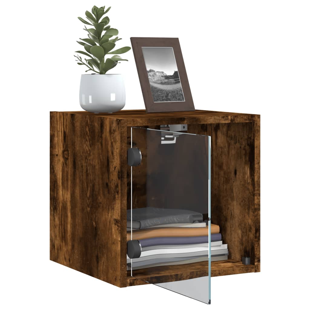 Smoked Oak Bedside Cabinets with Glass Doors 2pcs, 35x37x35 cm
